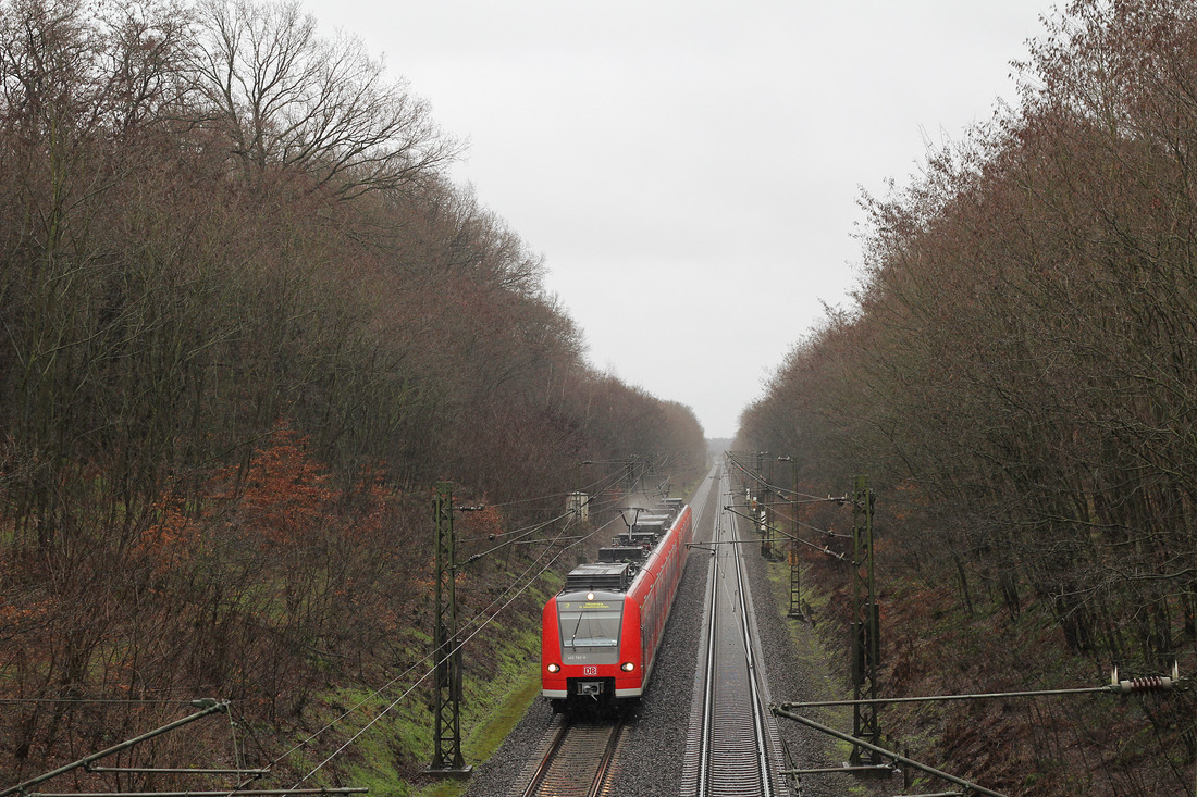 DB Regio 425 282 + 424 038 als S 2  Haste - Nienburg (Weser). // Aufgenommen zwischen Nienburg und Wunstorf. (genauer Aufnahmeort nicht mehr bekannt) // 22. Februar 2016