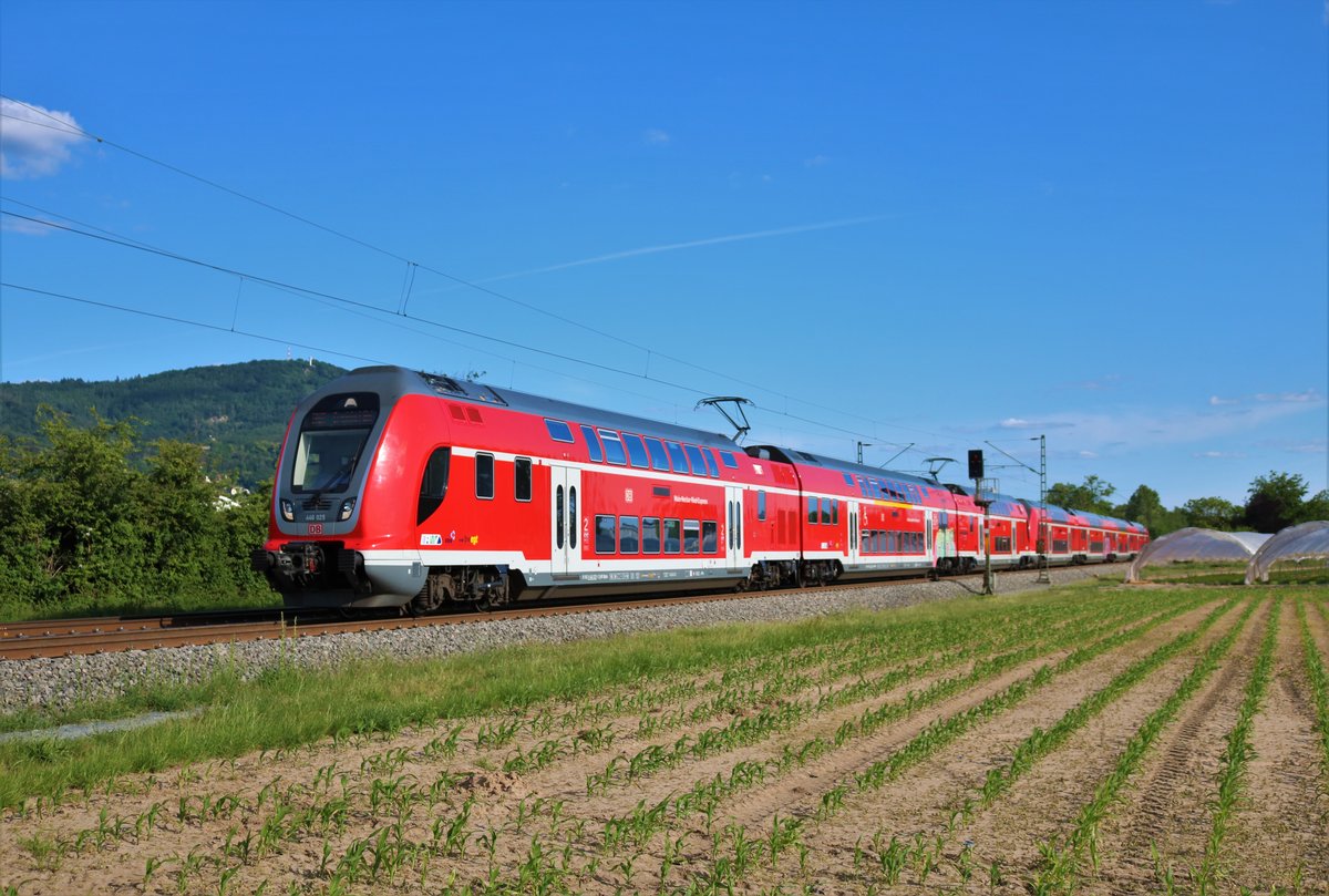 DB Regio 446 025 und 446 xxx in Bickenbach (Bergstraße) im Gegengleis am 31.05.20
