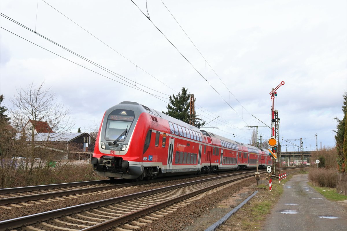DB Regio Bombardier Twindexx 445 046 als RE55 nach Bamberg am 09.02.19 in Hanau Südeinfahrt