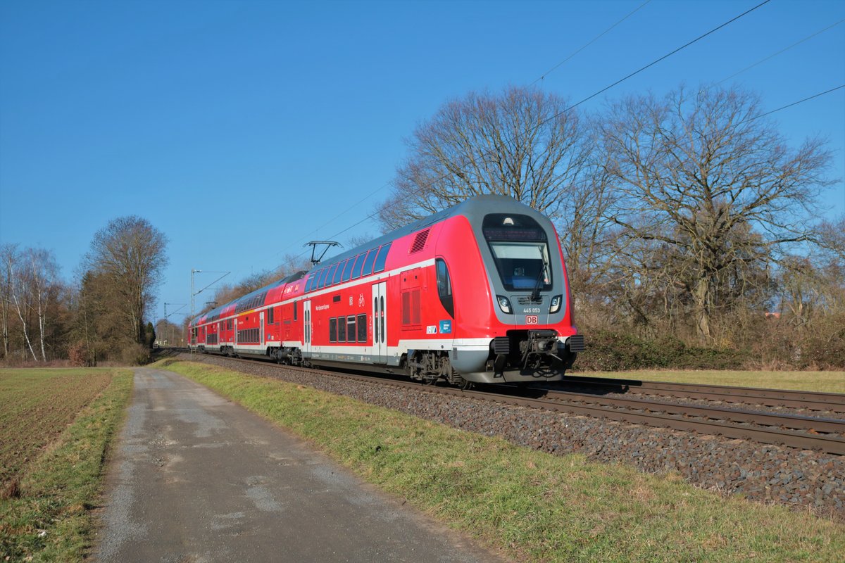 DB Regio Bombardier Twindexx 445 053 am 28.02.21 in Maintal Ost 