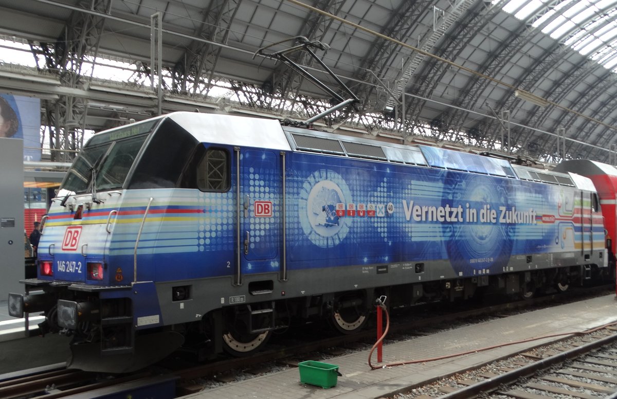 DB Regio Franken 146 247-2 Vernetzt in die Zukunft Werbung am 14.04.16 in Frankfurt am Main Hbf