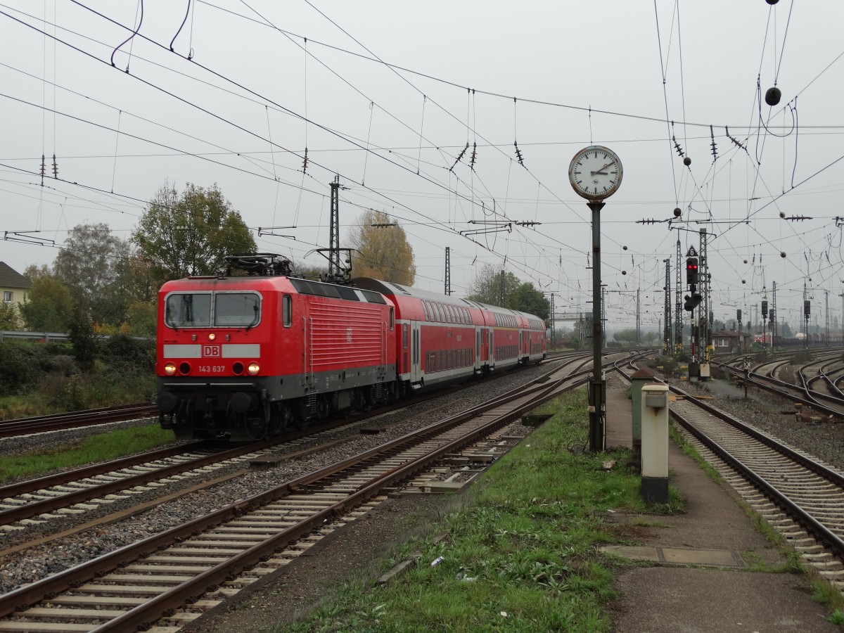 DB Regio Hessen 143 637 am 30.10.14 in Mainz Bischofsheim mit der RB75 