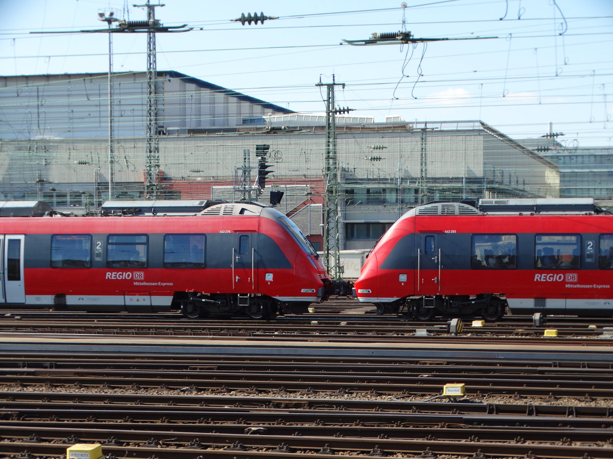 DB Regio Hessen 442 xxx + 442 xxx gekuppelt am 17.08.16 in Frankfurt am Main Hbf Gleisvorfeld vom Bahnsteig aus fotografiert