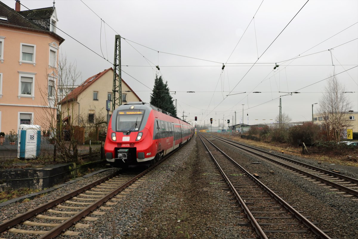 DB Regio Mittelhessenexpress Bombardier Talent2 442 279 (Hamsterbacke) am 06.01.17 in Frankfurt am Main Frankfurter Berg von einen Bahnsteig aus fotografiert