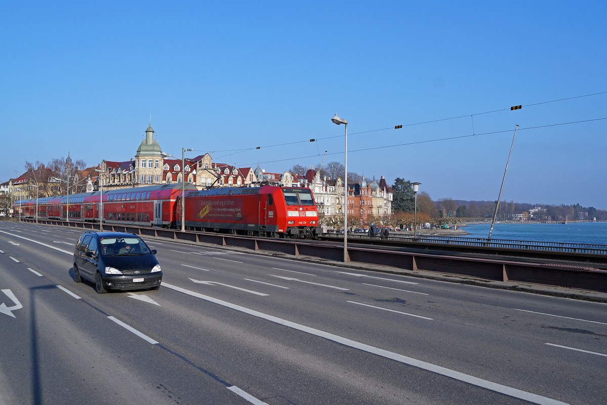 DB Regio: RE nach Konstanz-Hbf mit 146 115 am 7. Februar 2015 bei Konstanz.
Foto: Walter Ruetsch