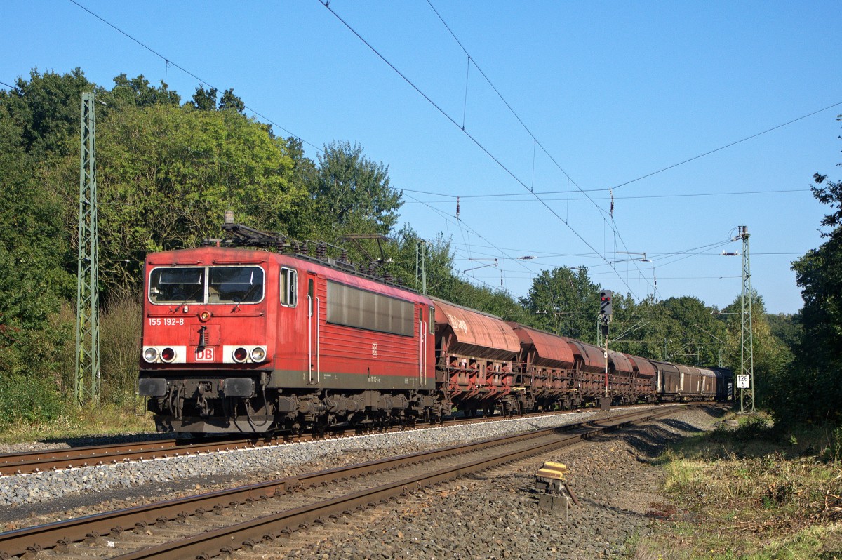 DB Schenker Rail 155 192 mit gemischtem Gterzug in Richtung Osnabrck (Vehrte, 01.10.15).