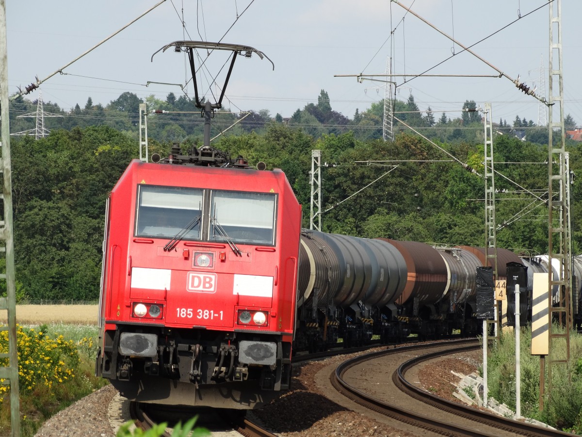 DB Schenker Rail 185 381-1 mit Kesselwagen am 23.07.14 in Walluf