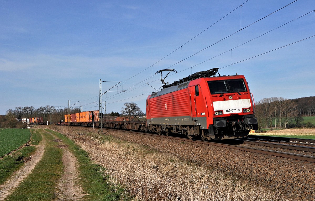 DB Schenker Rail 189 071 mit KLV-Zug in Richtung Osnabrück (Vehrte, 12.04.15).