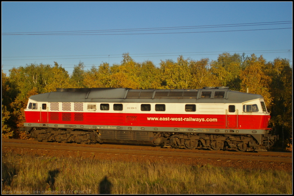 DB Schenker Rail Polska 232 658 solo am 24.10.2013 Richtung Bln.-Lichtenberg durch die Berliner Wuhlheide