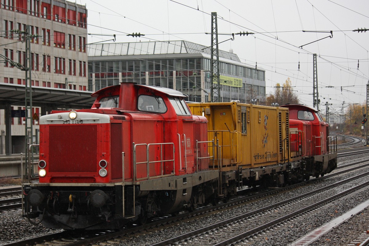 DB Services 212 034 mit Putzzug und DB Services 212 317 am 10.11.13 in Mnchen-Heimeranplatz.