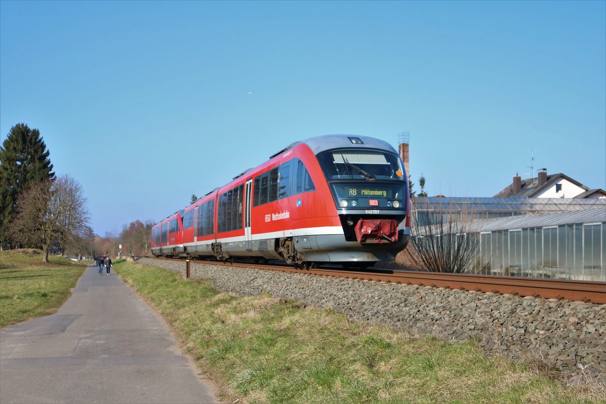 DB Westfrankenbahn 642 707+642 xxx am 23.02.18 bei Sulzbach am Main