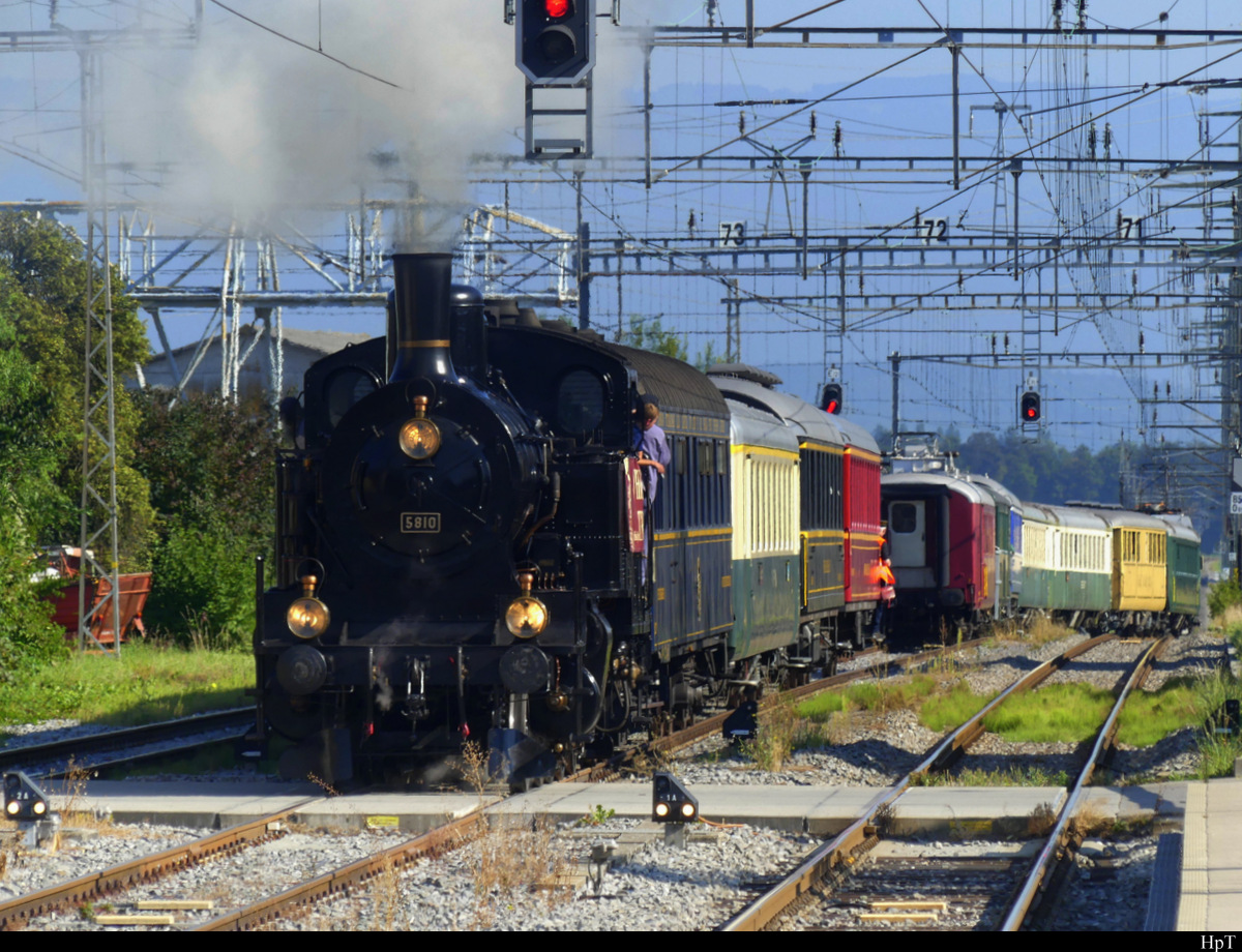 DBB - Dampflok Eb 3/5  5810 bei Rangierfahrt in Kerzers für dem Whisky Train 2021 am 04.09.2021