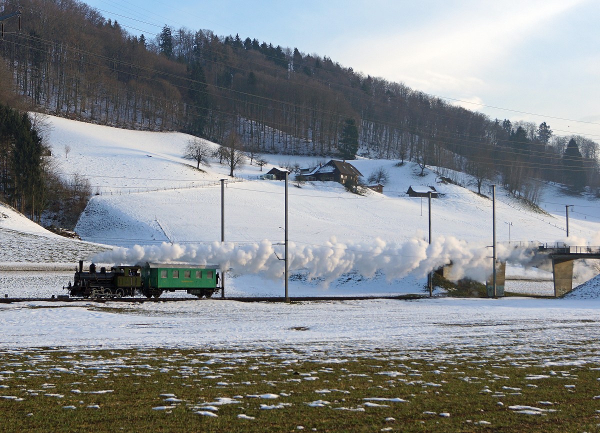 DBB: Sonderzüge auf dem alten Stammstreckenabschnitt Herzogenbuchsee-Wynigen. Dampffahrt mit GTB 3 und C2 vom 14. Februar 2015.
Foto: Walter Ruetsch