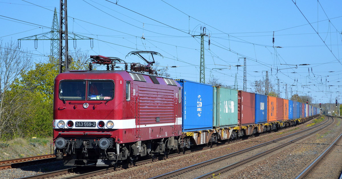 DeltaRail GmbH, Frankfurt (Oder) mit  243 559-2  [NVR-Nummer: 91 80 6143 559-3 D-DELTA] und Containerzug (China Silk Road Container über Polen) am 20.04.20 Bf. Saarmund.