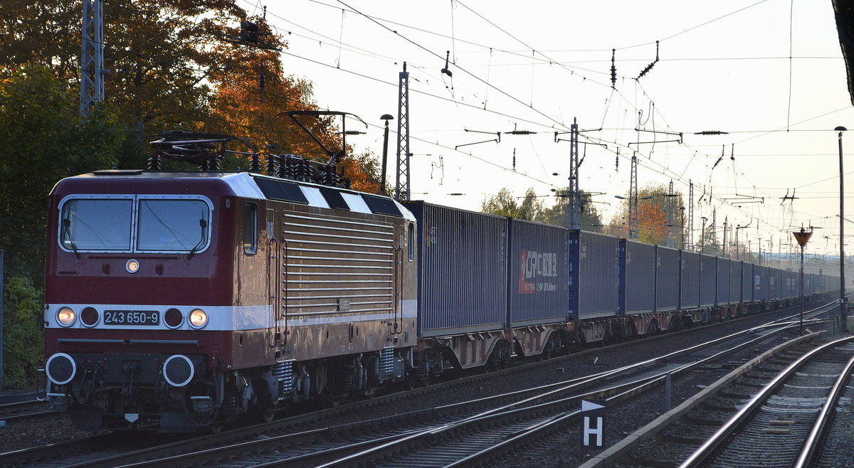 DeltaRail GmbH mit 243 650-9 [NVR-Nummer: 91 80 6143 650-0 D-DELTA] und Containerzug Richtung Frankfurt/Oder am 11.10.18 Berlin-Hirschgarten. 