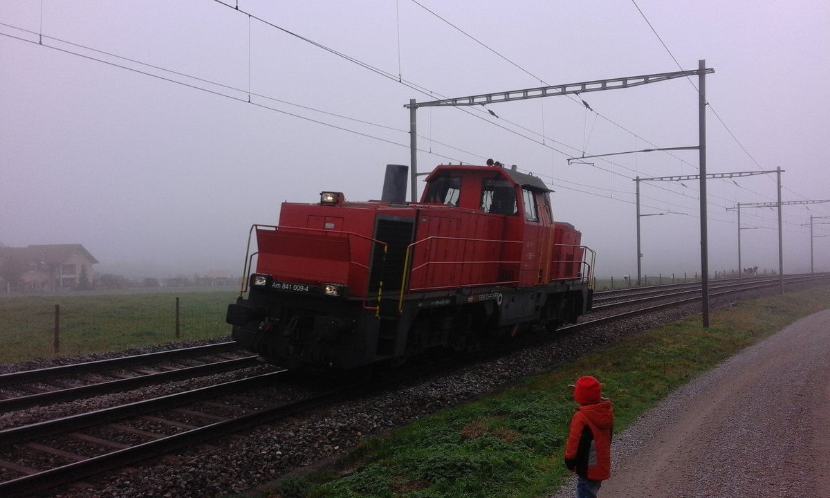 Der 1. November 2016 war ein nebliger Tag, als ich mit meinem bahnfanatischen Junior Luka unterwegs war. Bei Rickenbach bei Wil fuhr uns die Am 841 009 vor die Linse, die auf dem Weg nach Wil SG war.

Rickenbach TG, 01.11.2016