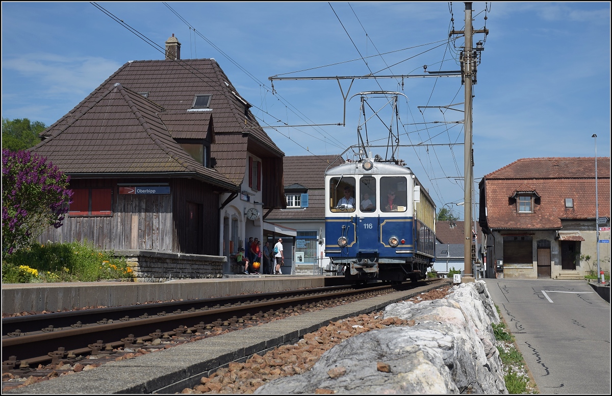 Der 100-jährige BRe 4/4 116 zum 100-jähringen Jubiläum der Solothurn-Niederbipp-Bahn in Oberbipp. April 2018.