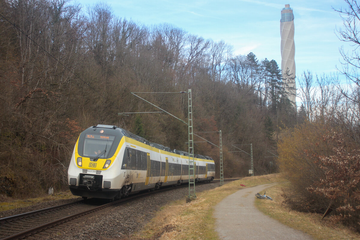 Der 3442-200 als RE14 von Stuttgart nach Rottweil.
(Stuttgart-Rottweil) in Rottweil (18.02.23)