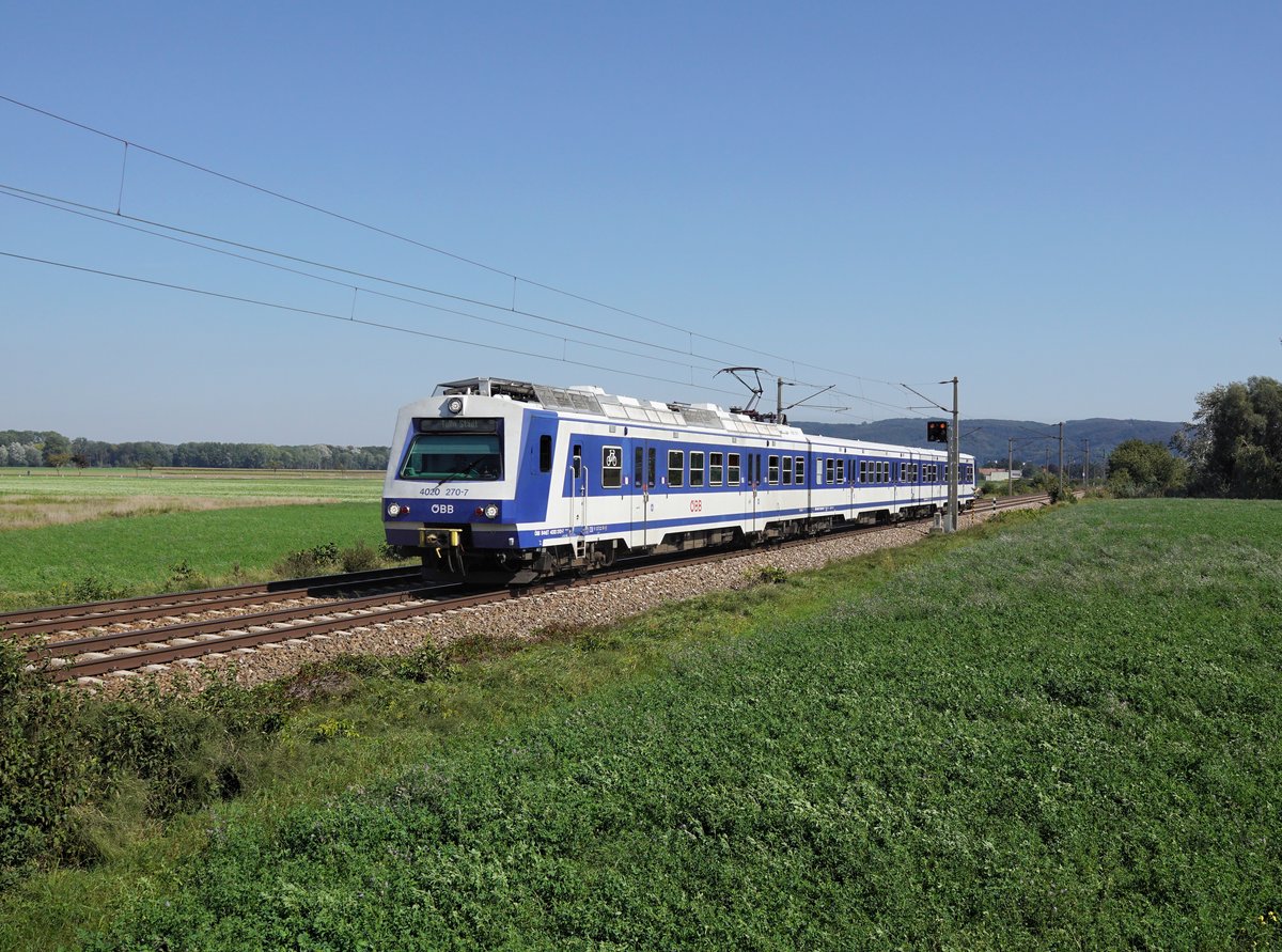 Der 4020 270 als S nach Tulln Stadt am 18.09.2018 unterwegs bei Muckendorf-Wipfing.