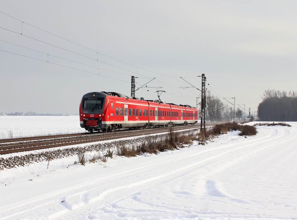 Der 440 529 als RE nach München am 12.12.2012 unterwegs bei Langenisarhofen.