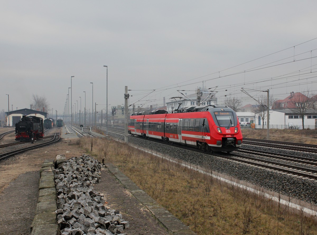 Der 442 651 am 15.02.2015 bei der Einfahrt in Radebeul.