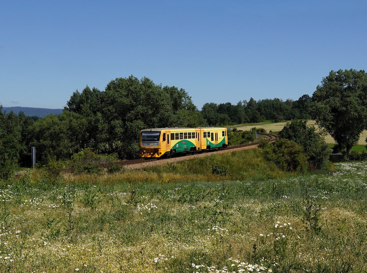 Der 814 309 als Os nach Písek am 30.06.2018 unterwegs bei Březnice.