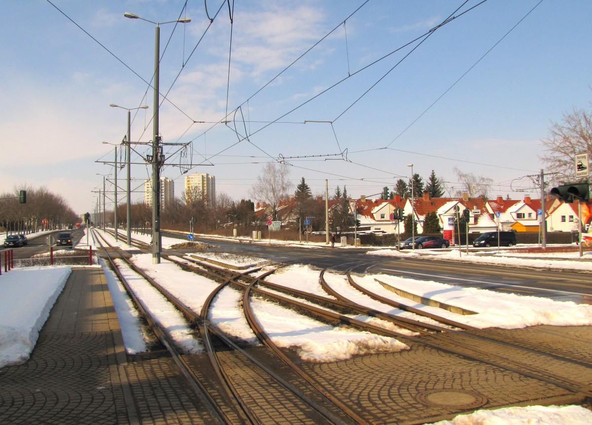 Der Abzweig zur Wendeschleife Pappelstieg, am 14.03.2013 in der Nordhuser Strae.