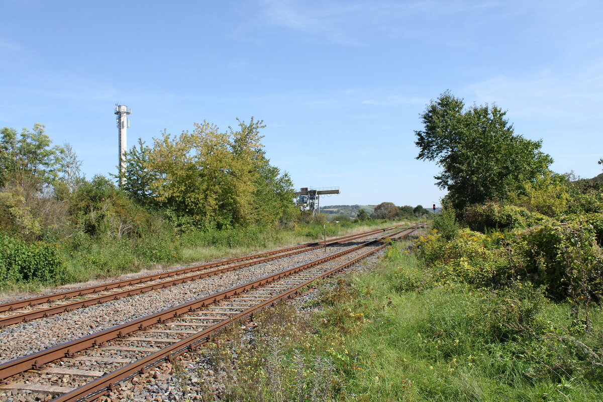 Der aktuelle Anblick des Ostkopfs vom Bahnhof Laucha (Unstrut), am 09.09.2023.