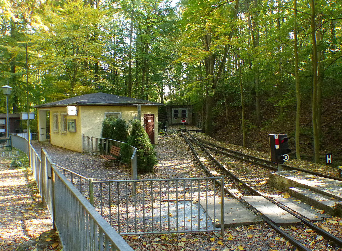Der Bahnhof Martinsgrund der Parkeisenbahn Gera am 13.10.2018.