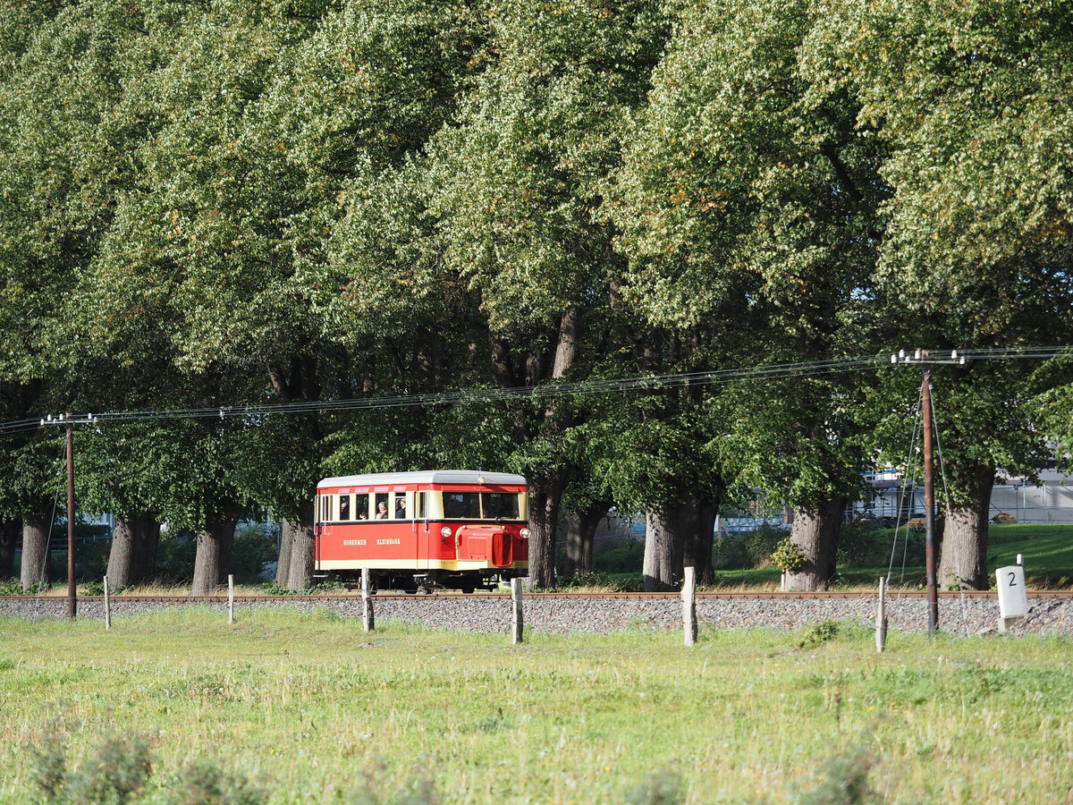 Der Borkumer  Wismarer Schienenbus  ist im September/Oktober 2023 bei der Molli in Kühlungsborn/Bad Doberan zu Gast. Der Gegenbesuch einer Molli-Dampflok erfolgte bereits 2019 auf Borkum.

Hier ist der T1 am 23.09.2023 nachmittags kurz vor Bad Doberan zu sehen.
Bad Doberan, der 23.09.2023