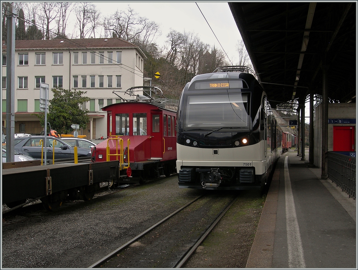 Der CEV MVR SURF  Srie Unifie Romande pour Rseau Ferr mtrique  GTW ABeh 2/4 7501  St-Lgier La Chisaz  wartet diesmal in Vevey auf seine Probefahrt, oder frei nach Willhelm Buschs Max und Moritz Geschichte: Dies war der erste Streiche der zweite folgt sogleich...
26. Feb. 2016