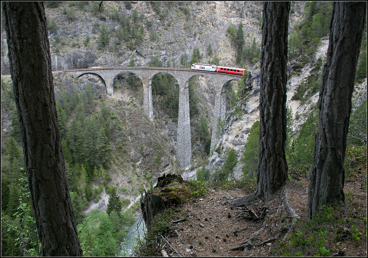 Der Drei-Bäume-Blick -

Blick auf das Landwasserviadukt. Der Zug aus dem anderen Bild kommt hier wieder zurück.

Die Aufnahmen von Tim haben mich dazu verleitet, unsere Bilder von dort neu zu bearbeiten.

14.05.2008 (M)
