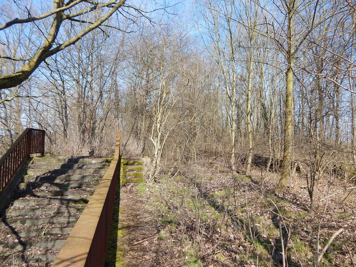 Der ehemalige Bahnhof Mödrath ist kaum noch zu erkennen. DIe Bahnsteige sind weitesgehend noch vorhanden. Jedoch wird hier nie mehr ein Zug halten, denn die gesamte Strecke ist komplett abgebaut worden. Hier mal ein Bild wie der Bahnhof mal aussah. http://www.mgkkerpen.de/BilderOrg/mgk_mo3.jpg

Mödrath 26.03.2016