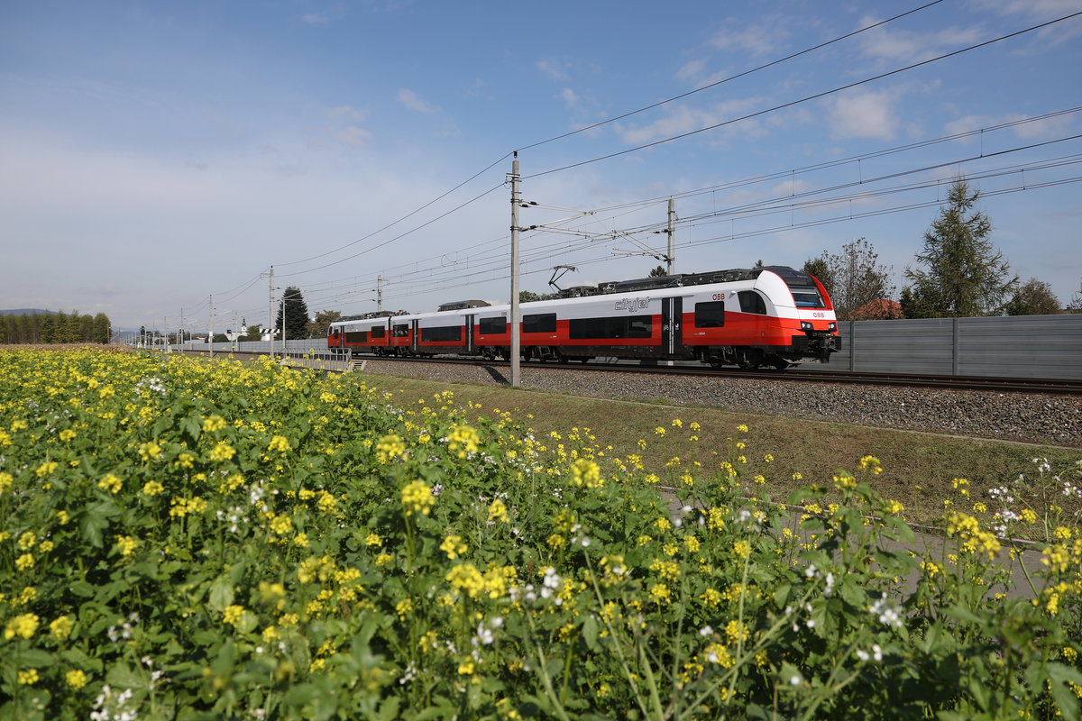 Der einzige Positive Effekt an meinem Dienstlichen Besuch in Graz und Graz Umgebung gestern waren die Bilder die ich machen konnte. 
Nächst der Haltestelle Graz Flughafen rollt dieser Cityjet gemächlich von Haltestelle zu Haltestelle.
4.Oktober 2017
