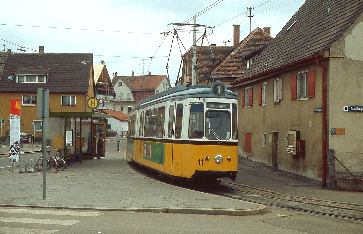 Der ex-Stuttgarter GT4 11 im Februar 1985 in der Endhaltstelle Söflingen