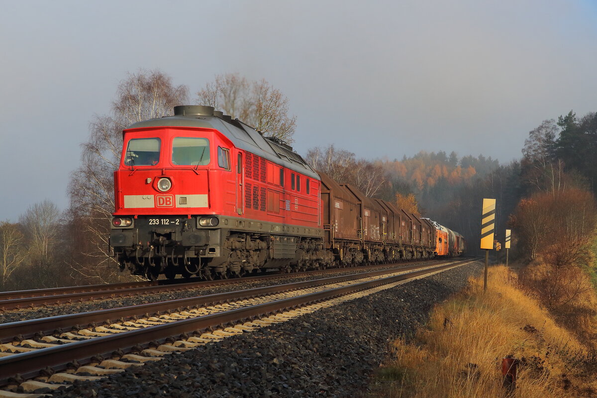 Der Ez 51617 von Zwickau nach Nürnberg am am 11.11.2021 bei Fattigau in empfang genommen. Zuglok dabei die 233 112