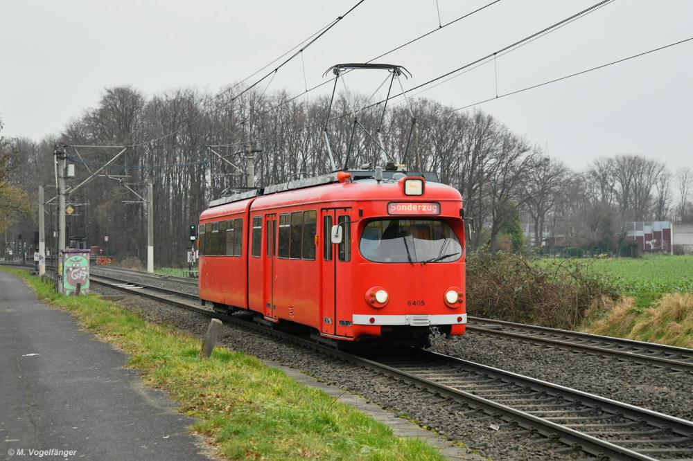 Der Gleispflegewagen 6405 in Köln Buchheim am 25.01.2022.