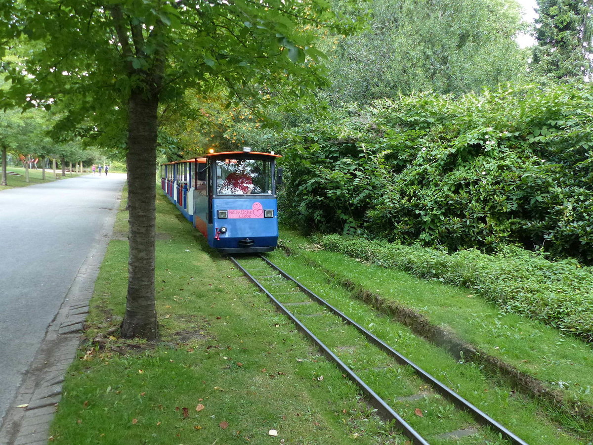 Der Grugabahnzug „Heimliche Liebe“ am 14.08.2020 beim Hp Mustergärten im Grugapark Essen.