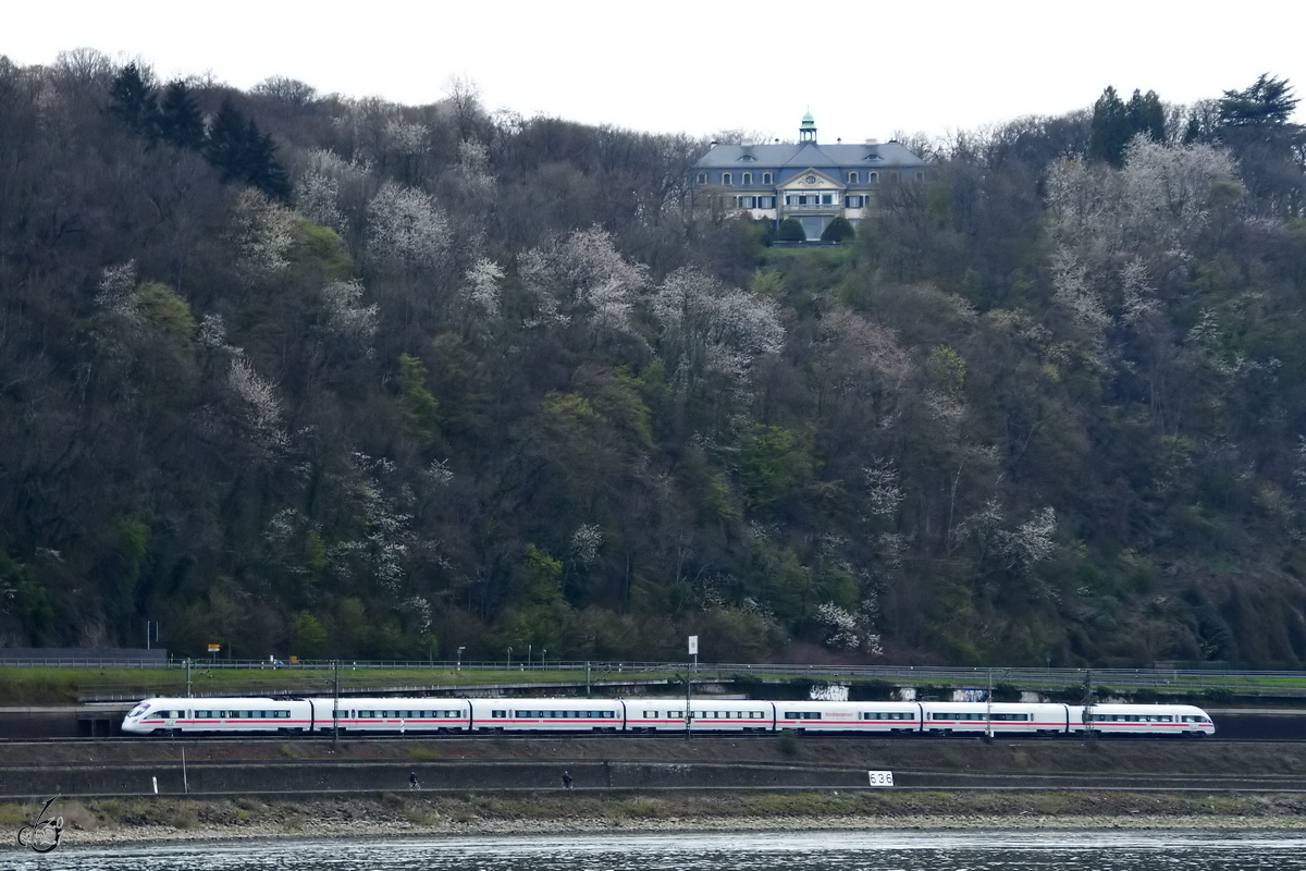 Der ICE-T 411 555-6  Mühlhausen/Thüringen  auf dem Weg nach Remagen, so gesehen Mitte April 2021.