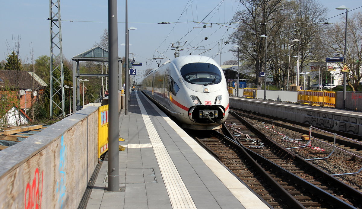 Der ICE3 DB aus Frankfurt am Main nach -Brüssel-Süd kommt durch Kohlscheid als Umleiter aus Richtung Neuss,Herzogenrath und fährt in Richtung Aachen-West,Hbf und fährt die Kohlscheider-Rampe hoch. 
Aufgenommen von Bahnsteig 2 in Kohlscheid. 
Bei schönem Frühlingswetter am Mittag vom 7.4.2019.