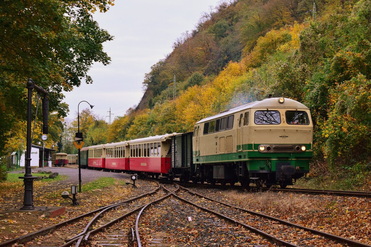 Der letzte Zug des Tages nach Engeln verlässt Brohl am 30.10.2021 
Das Bild wurde von einem öffentlichen Überweg aus gemacht. Die Gleise führen zum Depot welche gleichzeitig als Überfahrt ubd Fußweg dienen.

Brohl 30.10.2021
