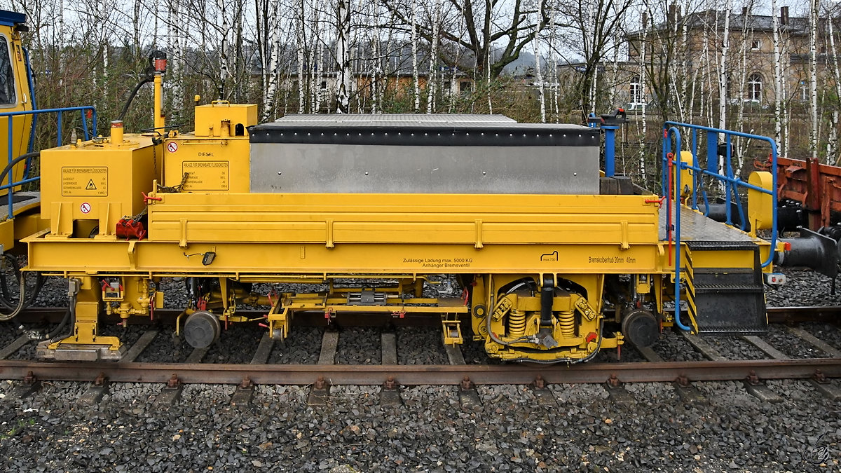 Der Messwagen zur Zweischwellenstopfmaschine 09-32 CSM war Ende Februar 2020 in Hattingen abgestellt.
