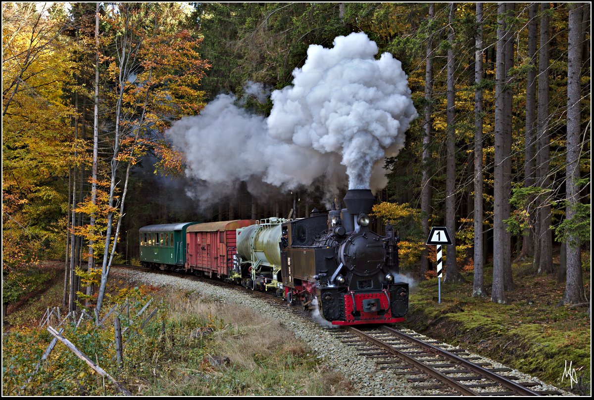 Der mit der U46 bespannte Fotozug nach Nová Bystřice kurz nach Kaproun. (14.10.2017)