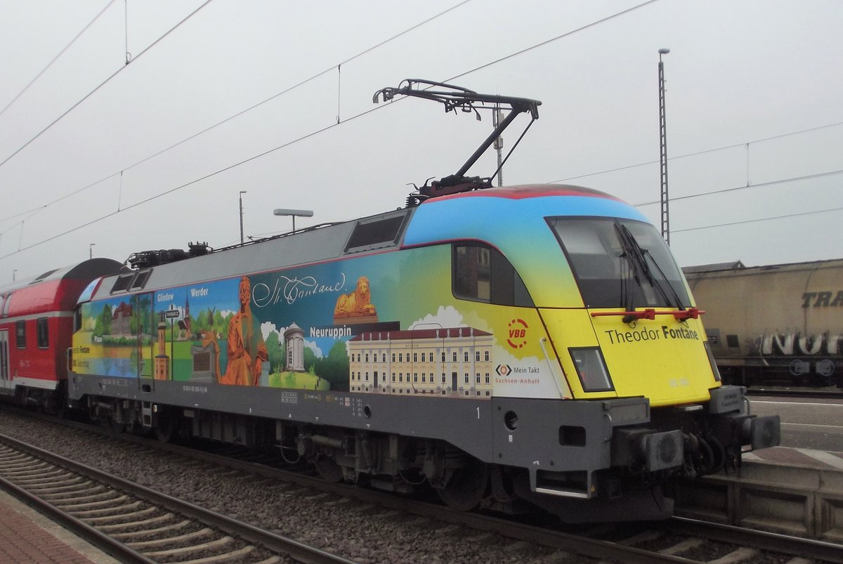 Der neue Werbestar in Berlin und Brandenburg , am 05.04.2019 in Burg bei Magdeburg als RE 3112 Frankfurt(Oder) - Magdeburg 