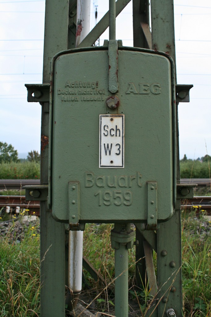Der Obereitungsschaltkasten der Gruppe W3 des Bahnhofs Mllheim (Baden). Das Bild entstand am 28.09.13