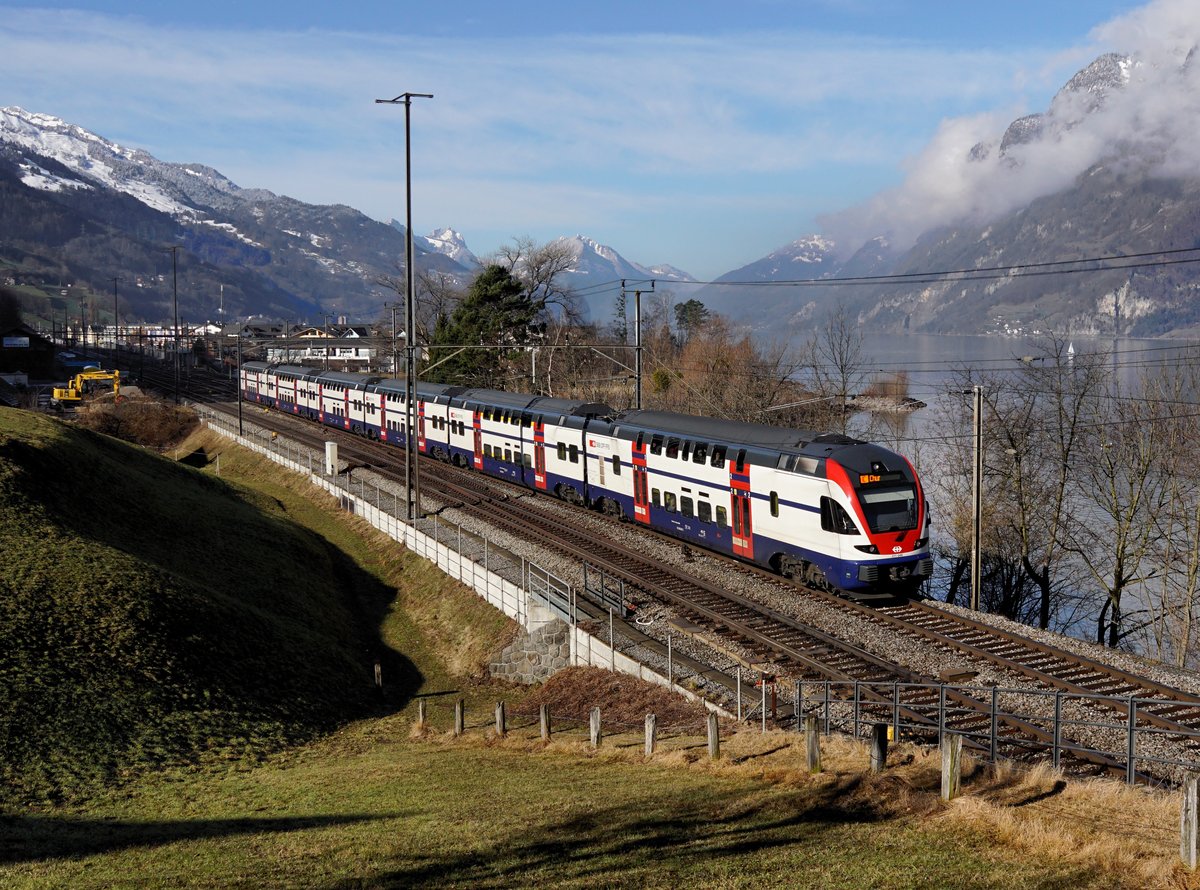 Der RABe 511 046 als REX nach Chur am 18.02.2017 unterwegs bei Unterterzen.