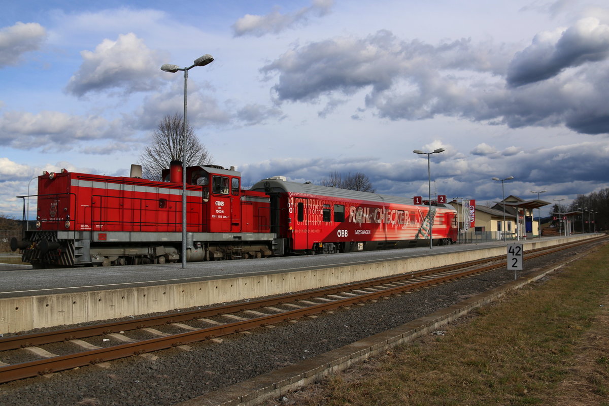 Der  RAILCHECKER  unterwegs auf der Graz Köflacher Eisenbahn. 

Messfahrt im Bahnhof St.Martin im Sulmtal Bergla am 7.März 2017