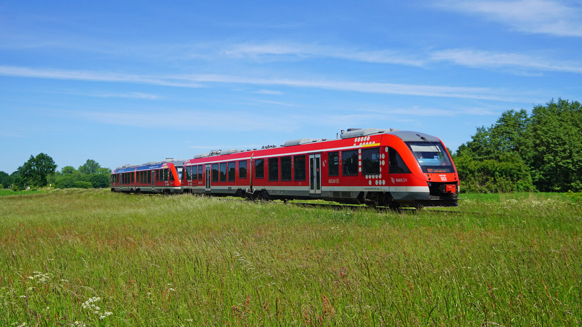 Der RE83 nach Lüneburg zwischen Pönitz und Eutin.
Aufgenommen im Juni 2022.