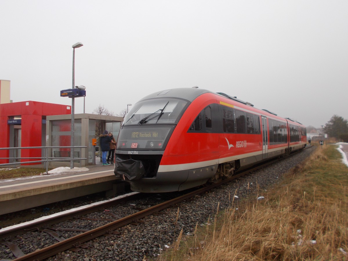Der Rostocker 642 554 nach der Ankunft,am 24.Januar 2016,in Graal Müritz.