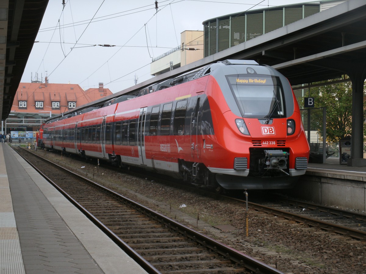 Der Rostocker Hamster 442 338/838 beim Stralsunder Bahnhofsfest am 12.Oktober 2013.